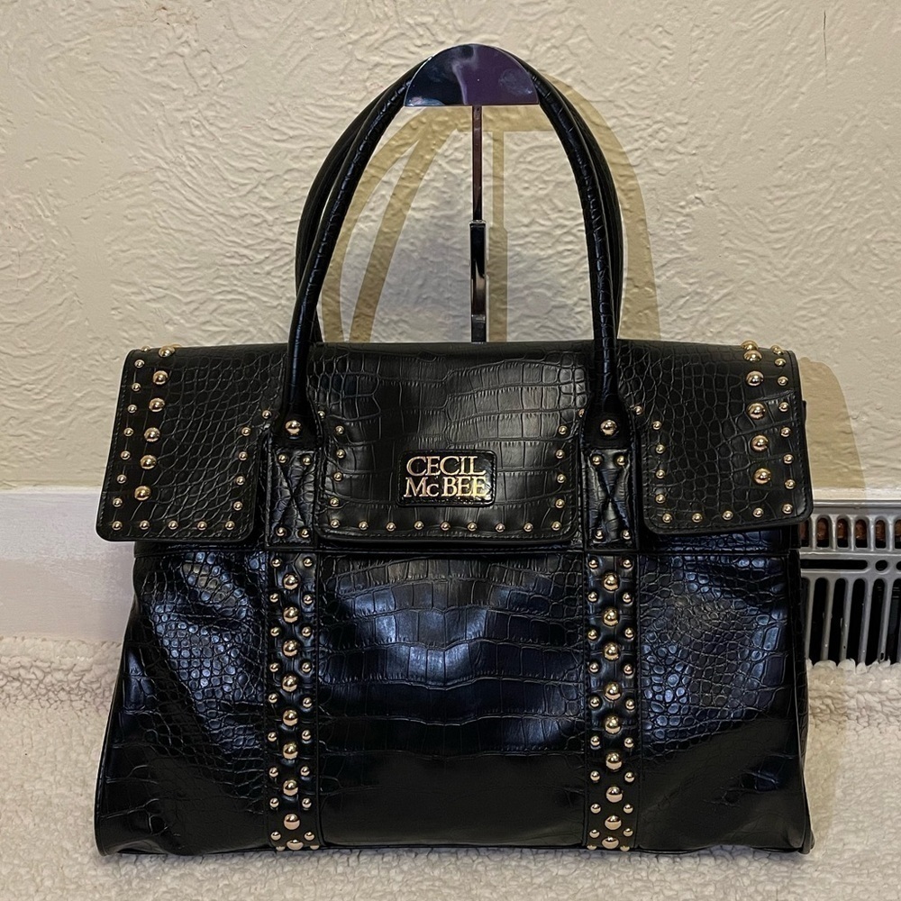 CECIL McBEE japanese brand croc studded pattern bag in black and silver